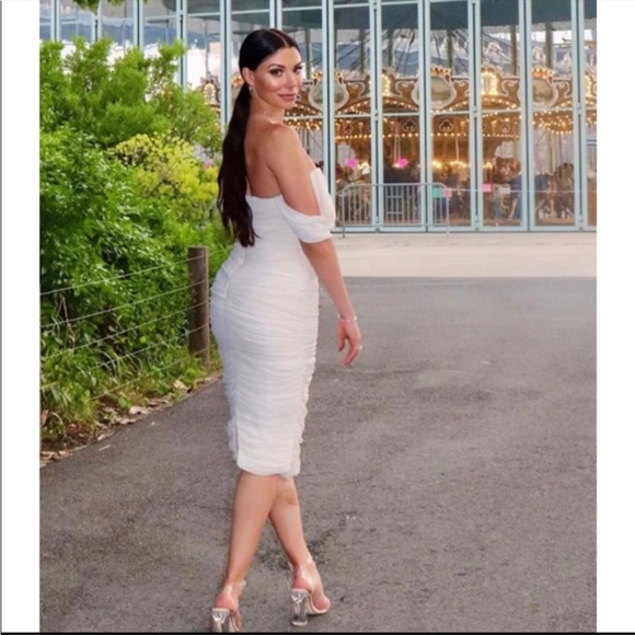 House of CB 'Carlotta' Ivory Ruched Draped Chiffon Dress NWOT - Picture 7 of 13